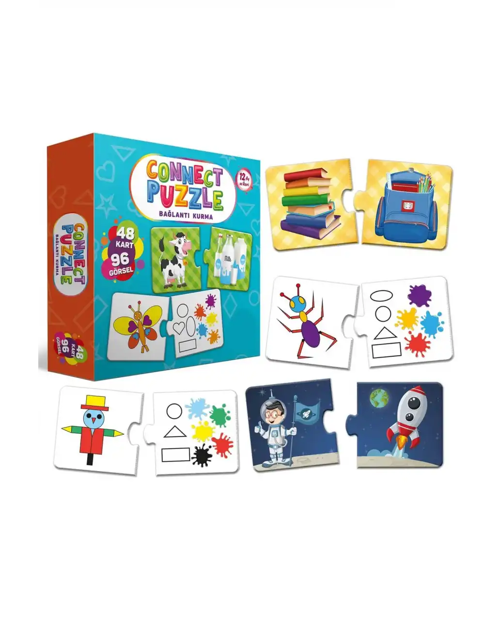 Connect Puzzle Bağlantı Kurma 96 Görsel Yapboz Eğitici Kartlar Görsel Zeka Algı Gelişim Dikkat Oyunu