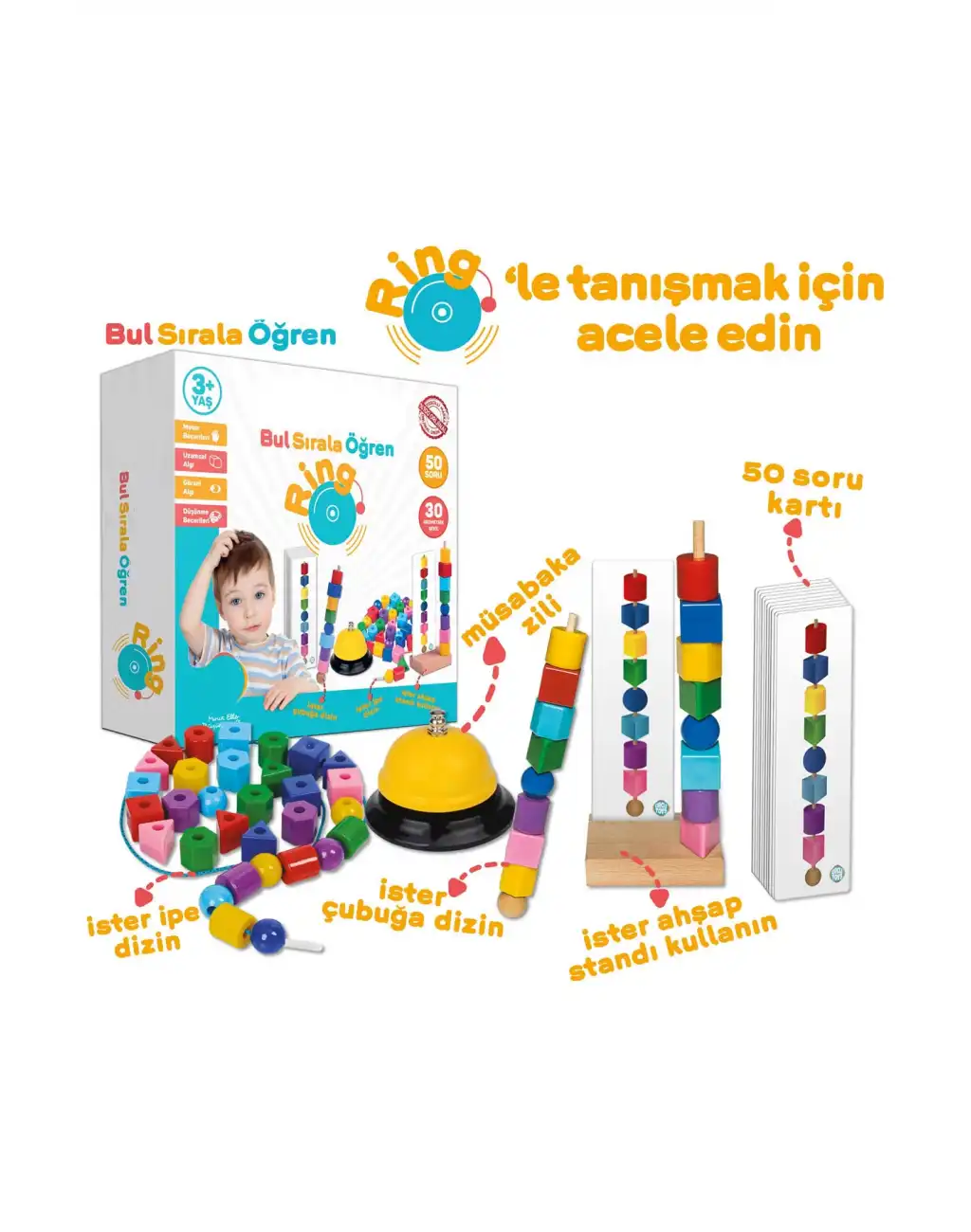 Bul Sırala Öğren Line Up Ring Motor Beceri Uzamsal ve Görsel Algı Düşünme Becerisi Geliştirme Oyunu