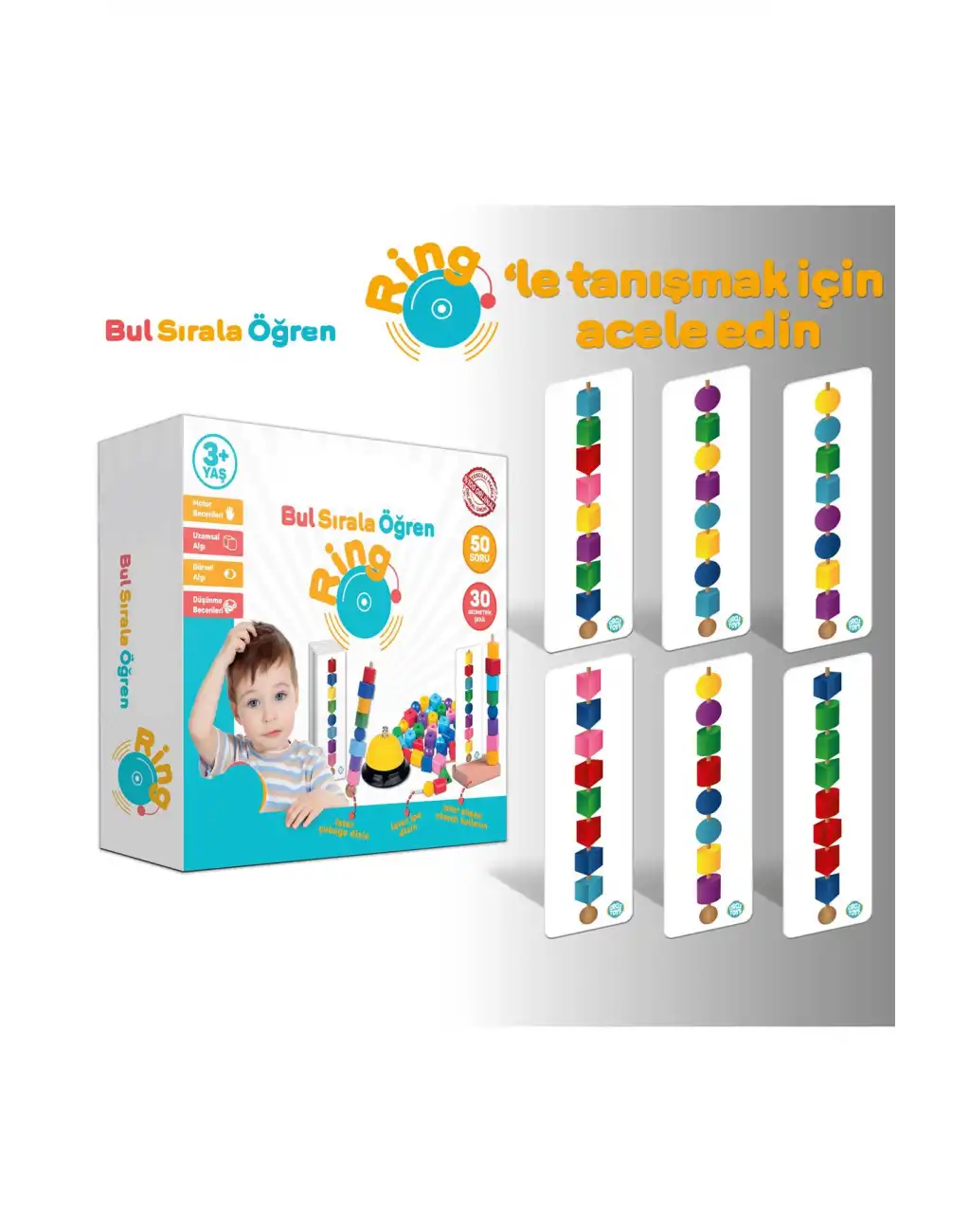Bul Sırala Öğren Line Up Ring Motor Beceri Uzamsal ve Görsel Algı Düşünme Becerisi Geliştirme Oyunu