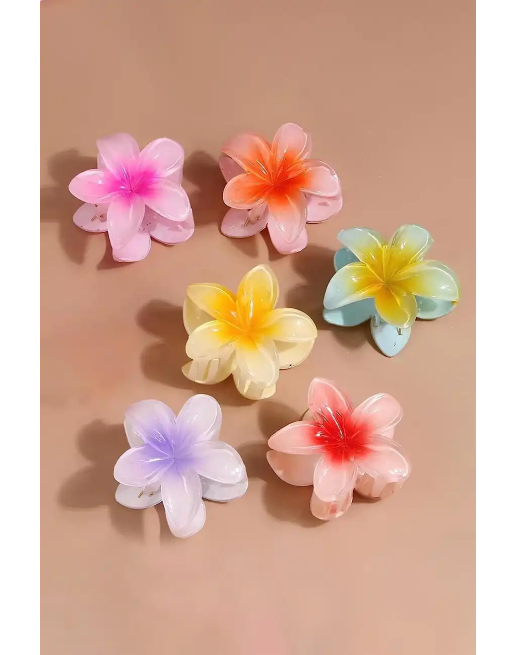 6lı Lotus Çiçeği Mandal Toka Parlak Akrilik Çok Renkli Mika Şık Yeni Sezon Kadın Saç Tokası Seti