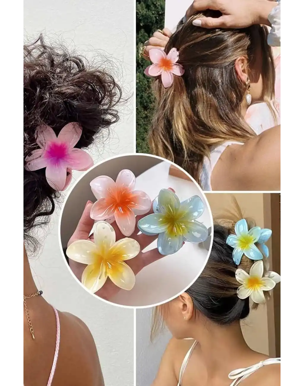 6lı Lotus Çiçeği Mandal Toka Parlak Akrilik Çok Renkli Mika Şık Yeni Sezon Kadın Saç Tokası Seti