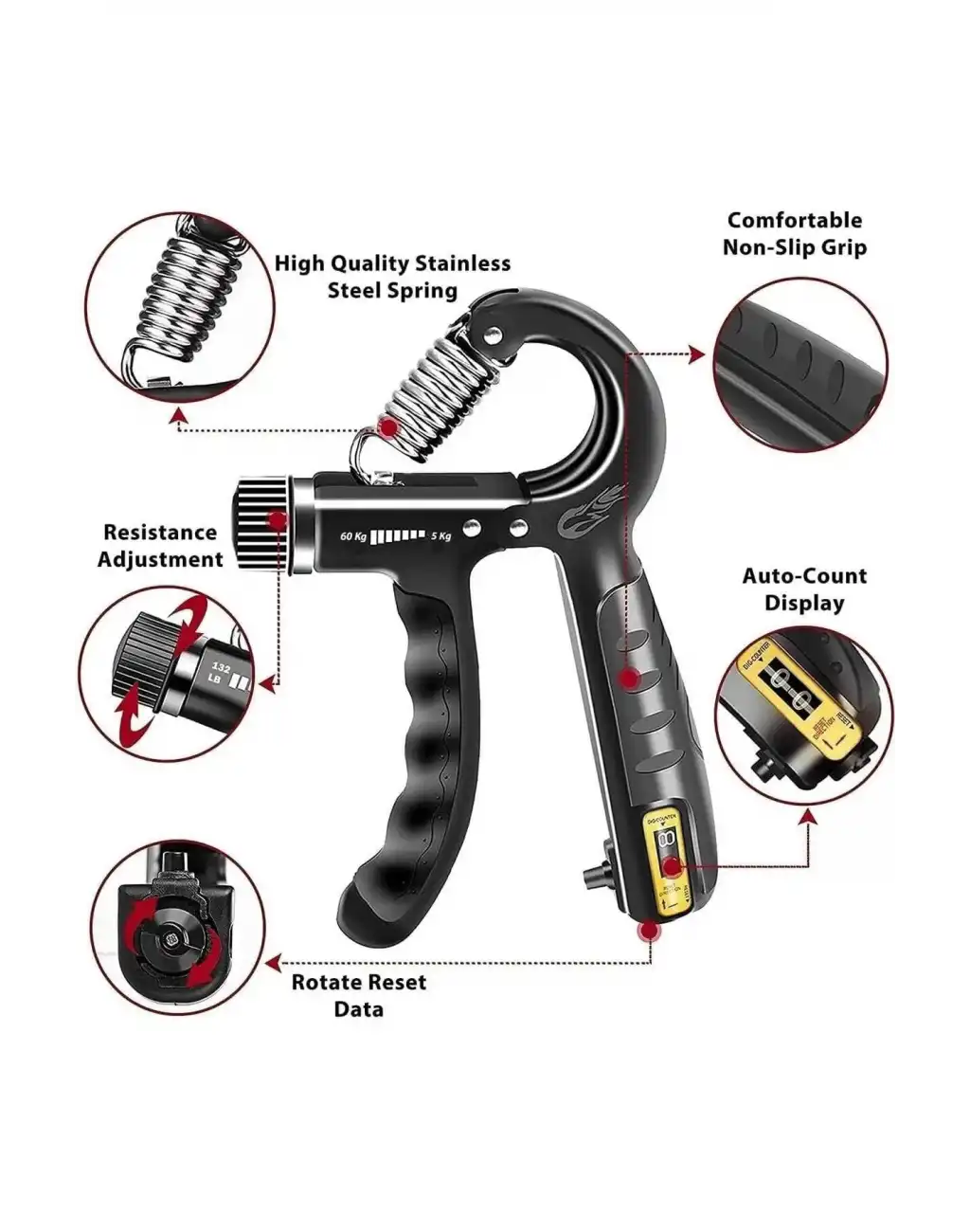 2li Göstergeli Sayaçlı El Yayı Aleti Ayarlanabilir Spor Bilek Kas Kol Güçlendirme Egzersiz Ekranlı