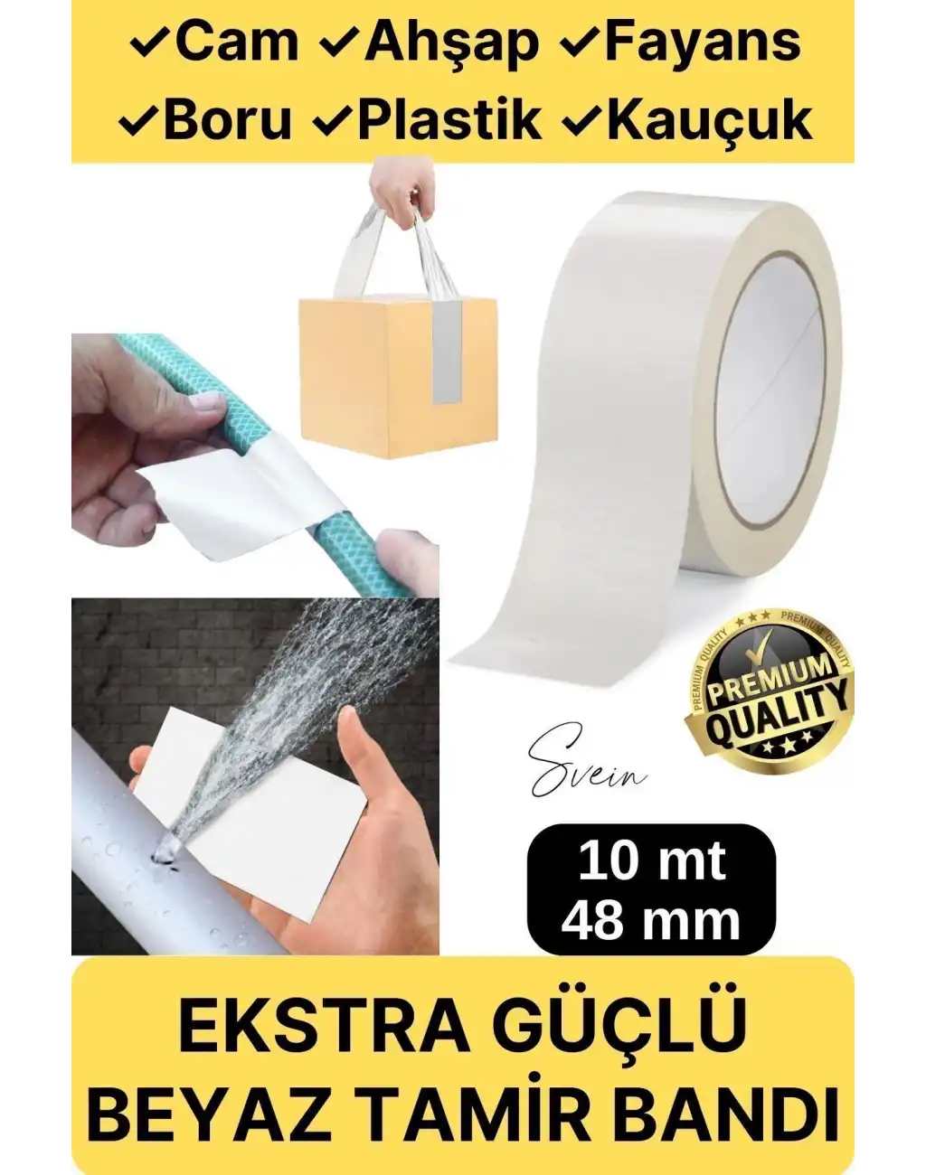 Premium Çok Amaçlı Su Geçirmez Sızdırmaz Dayanıklı Izole Beyaz Tamir Bandı 48 Mm 10 Mt 1 Adet