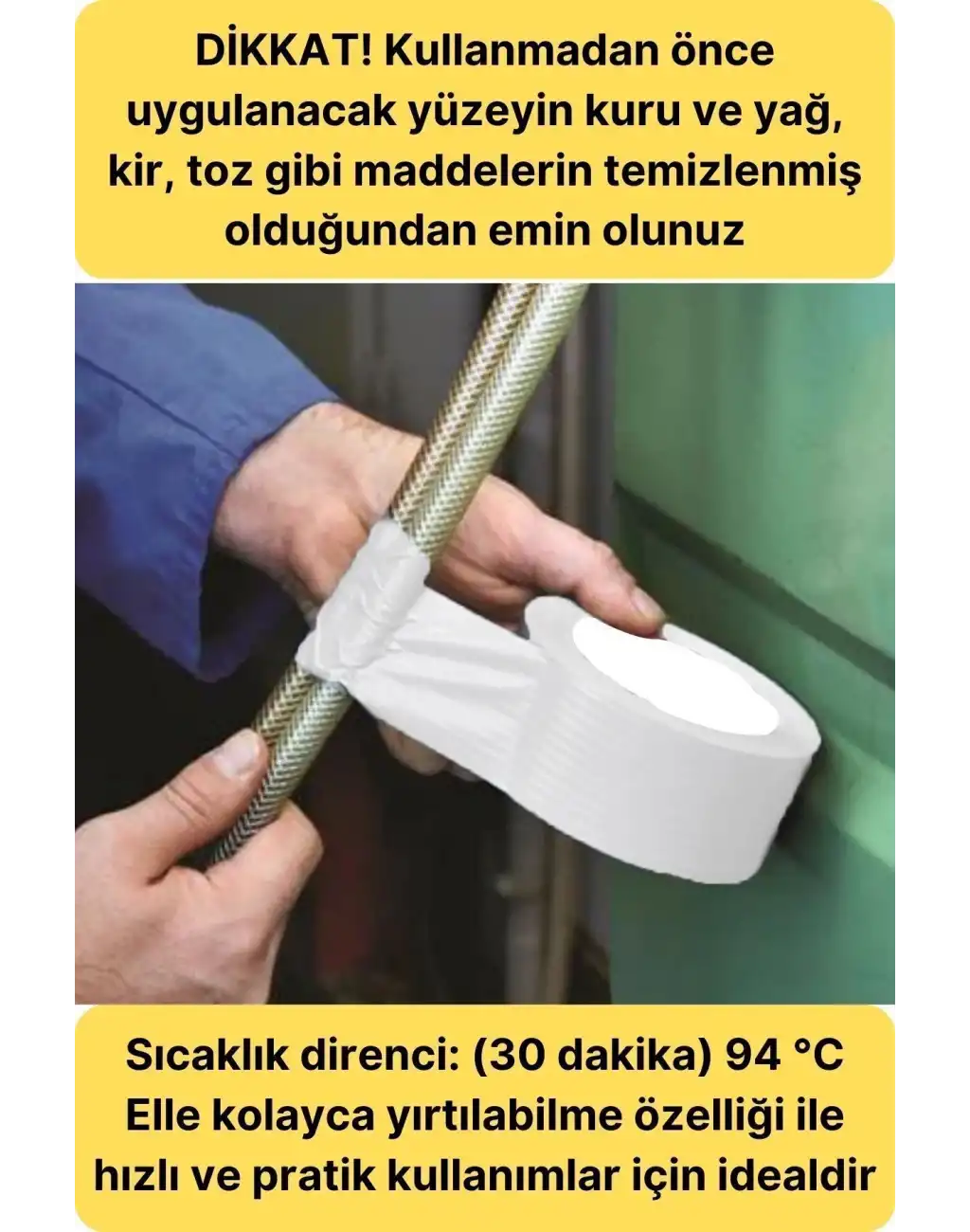 Premium Çok Amaçlı Su Geçirmez Sızdırmaz Dayanıklı Izole Beyaz Tamir Bandı 48 Mm 10 Mt 1 Adet