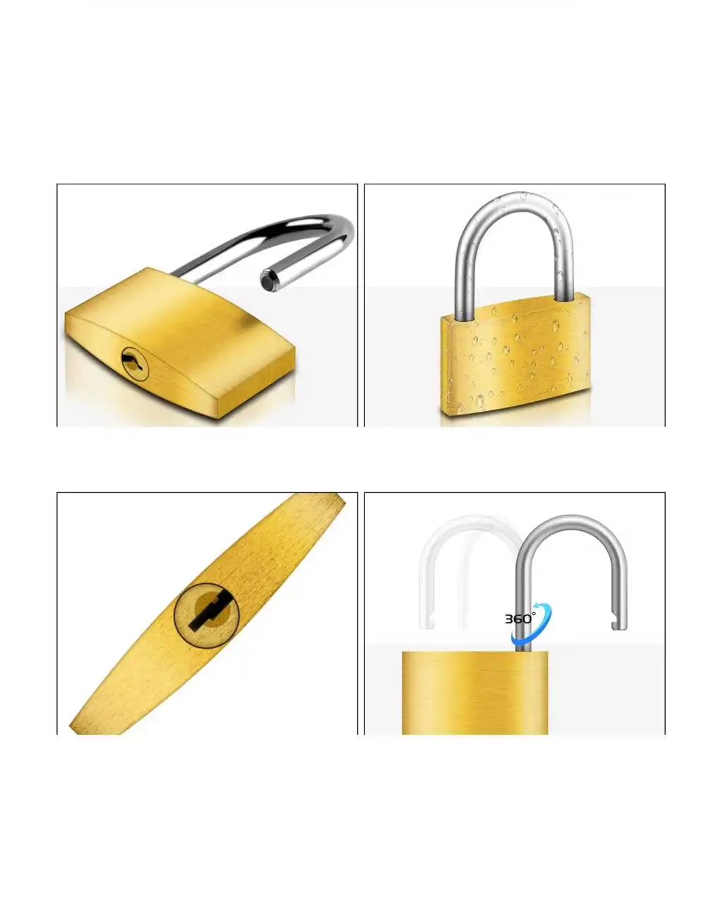 38 mm Dış Mekan Paslanmaz Çelik Halka Yüksek Güvenlikli Dayanıklı Sarı Asma Kilit Garaj Bahçe Kapı