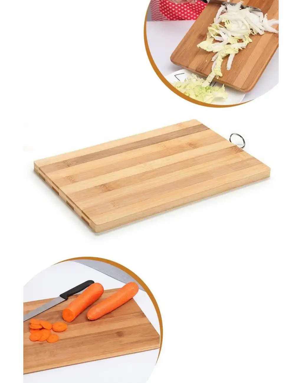 Asma Halkalı Doğal Bambu Kesme Tahtası Sunum Tepsisi Et Ekmek Sebze Meyve Doğrama Tablası Lüks 30x22