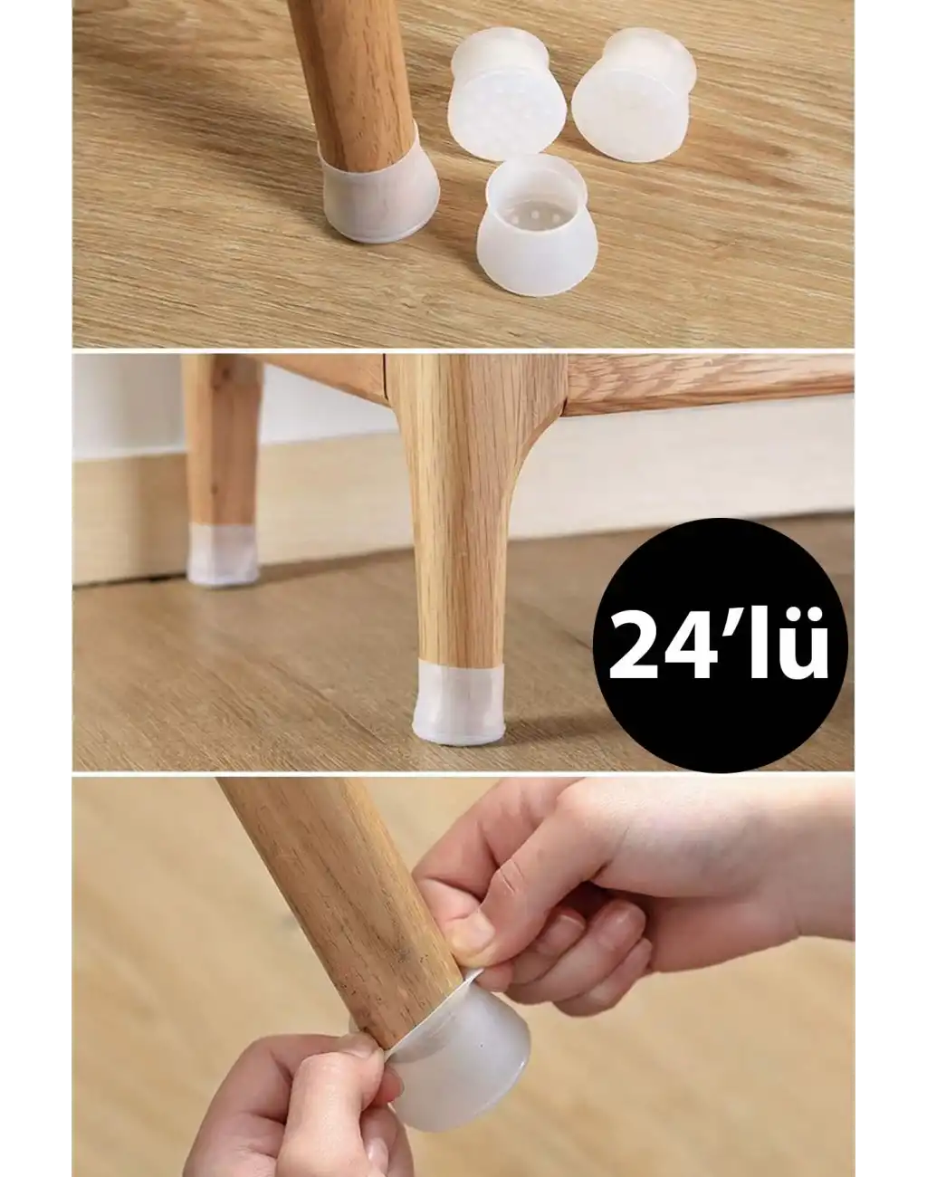 24lü Kaydırmaz Çizdirmez A Kalite Mobilya Sandalye Masa Zemin Silikon Koruyucu Pabuç Ayak Kılıf