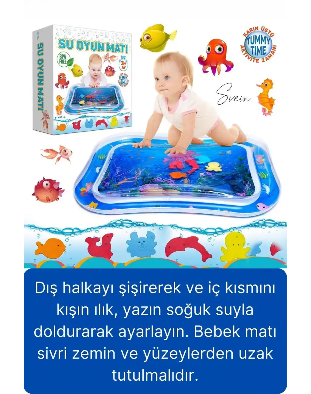 Dayanıklı Sızdırmaz Su Oyun Matı Bebek Aktivite Oyuncağı BPA İçermez Emekleme Zamanı Duyusal Gelişim