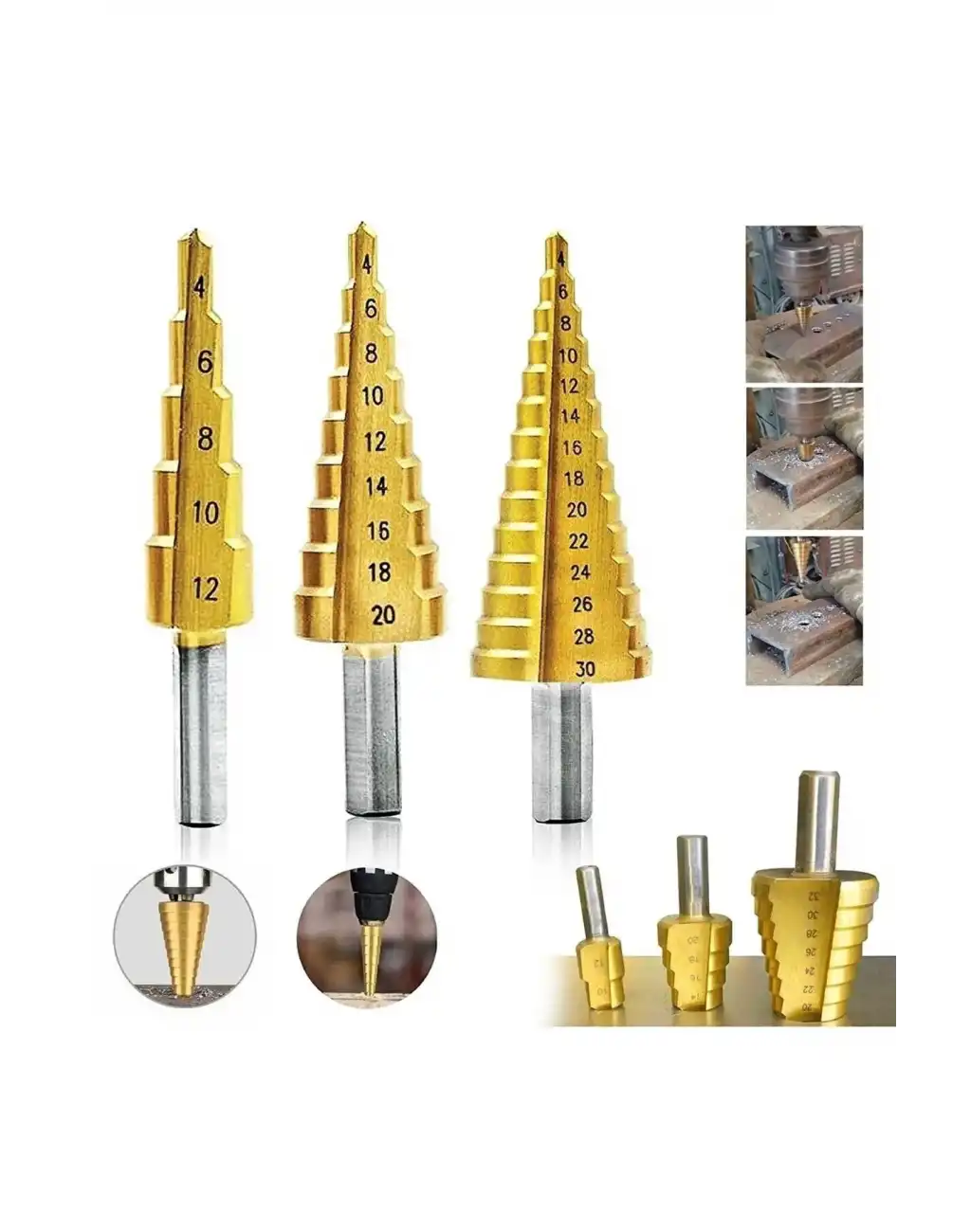 3lü Kademeli Yüksek Hız Çeliği Paslanmaz Delme Matkap Ucu Sac Delme Seti HSS Sağlam A Kalite Uç