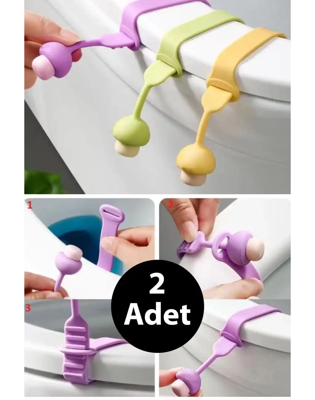 2 Adet Klozet Kapağı Kaldırma Hijyen Aparatı Tutucu Mantar Tasarım Silikon Esnek Pratik Banyo İçin