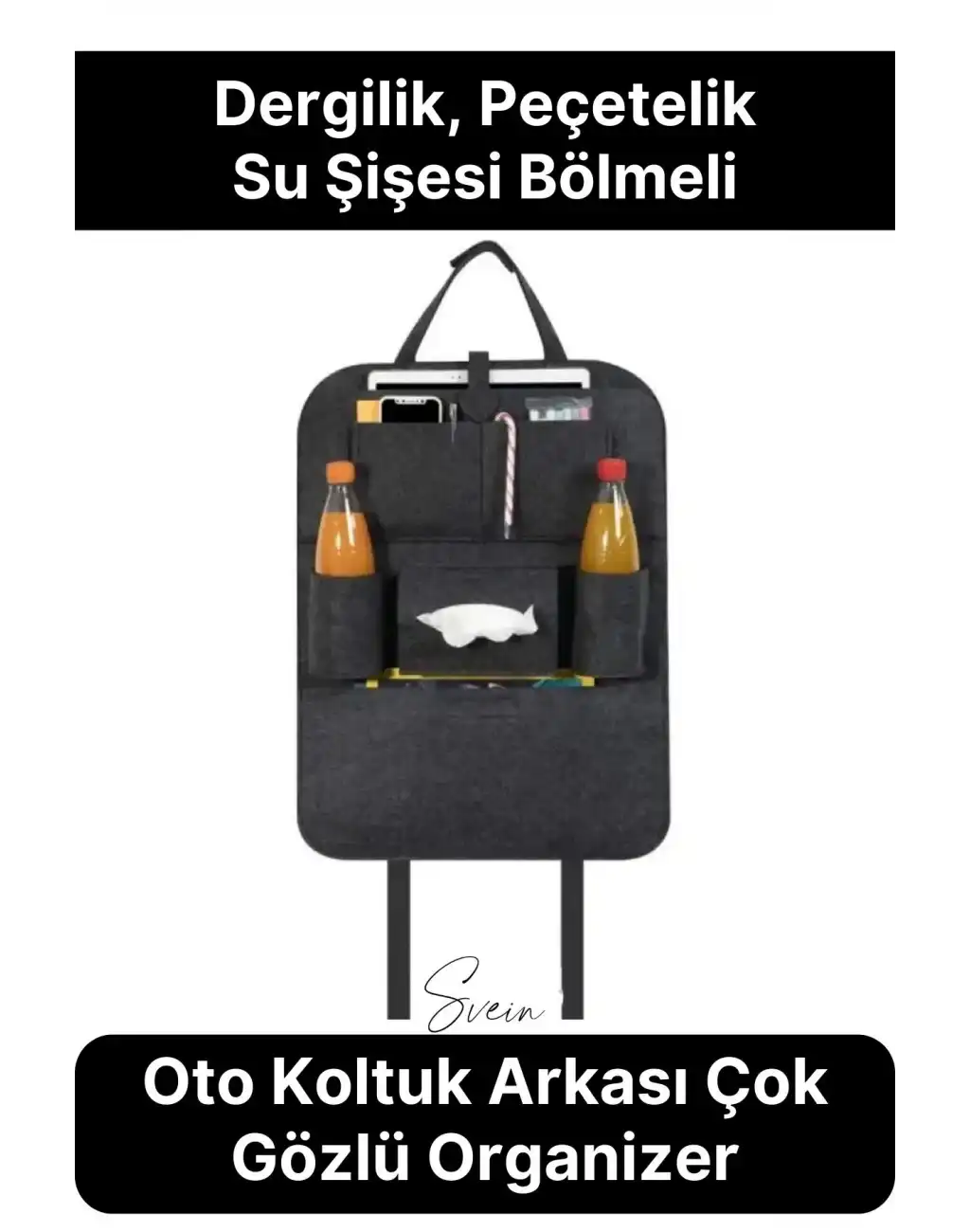 Oto Koltuk Arkası Organizer Düzenleme Çok Gözlü İstifleme Depolama Oto Kılıf Keçe Dayanıklı Cepli
