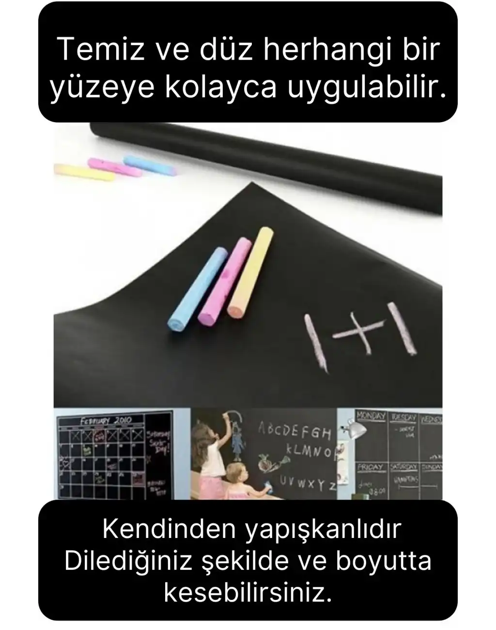 Büyük Boy Kendinden Yapışkanlı Rulo Kara Tahta Sticker Blackboard Siyah Okul İş İçin Yazı Tahtası