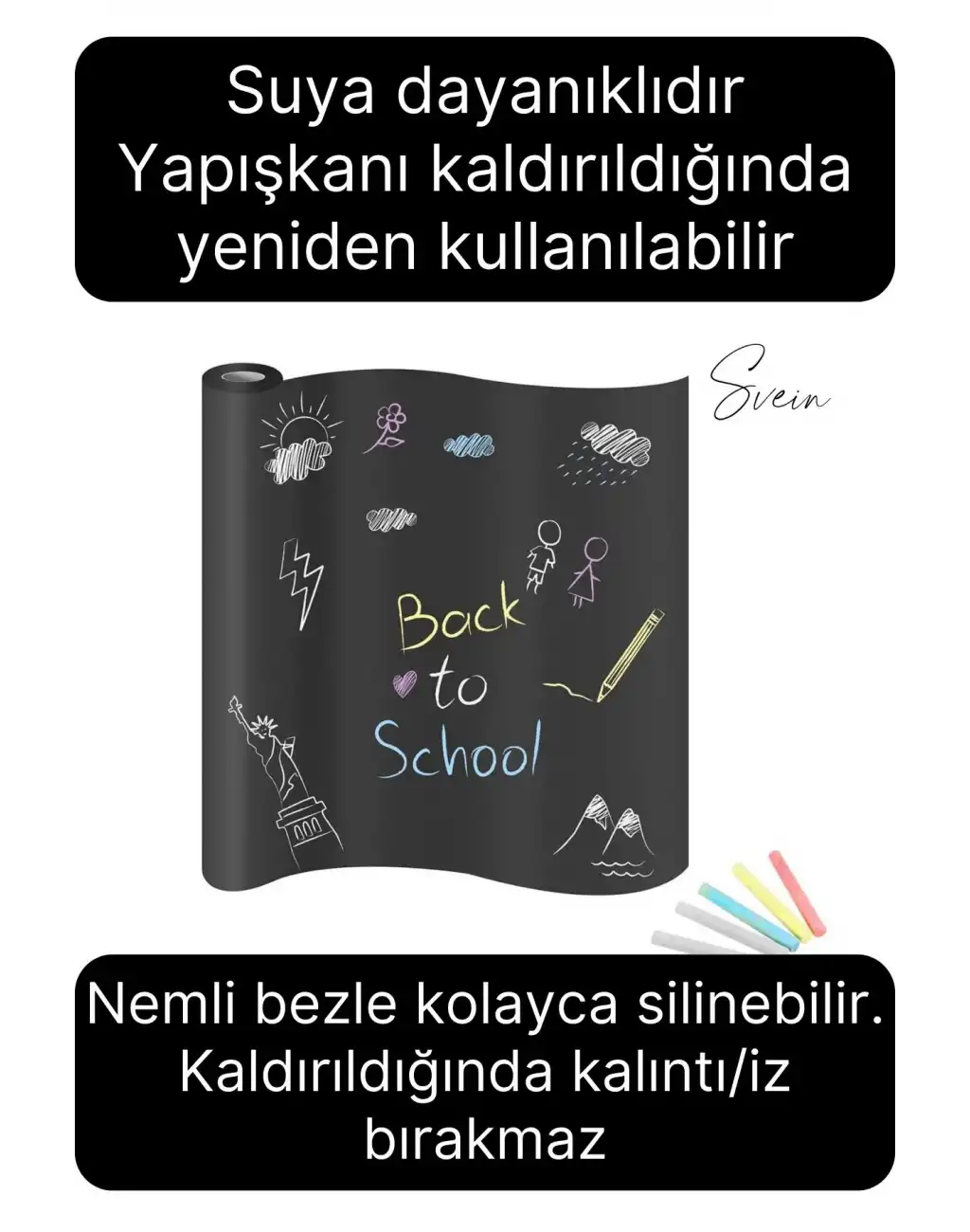 Büyük Boy Kendinden Yapışkanlı Rulo Kara Tahta Sticker Blackboard Siyah Okul İş İçin Yazı Tahtası