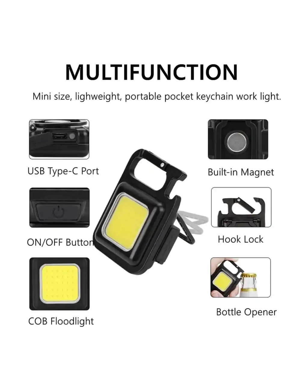 Premium Mini LED Anahtarlık 1000 Lümen El Feneri Usb Şarjlı Taşınabilir Metal Kamp Seyahat İçin