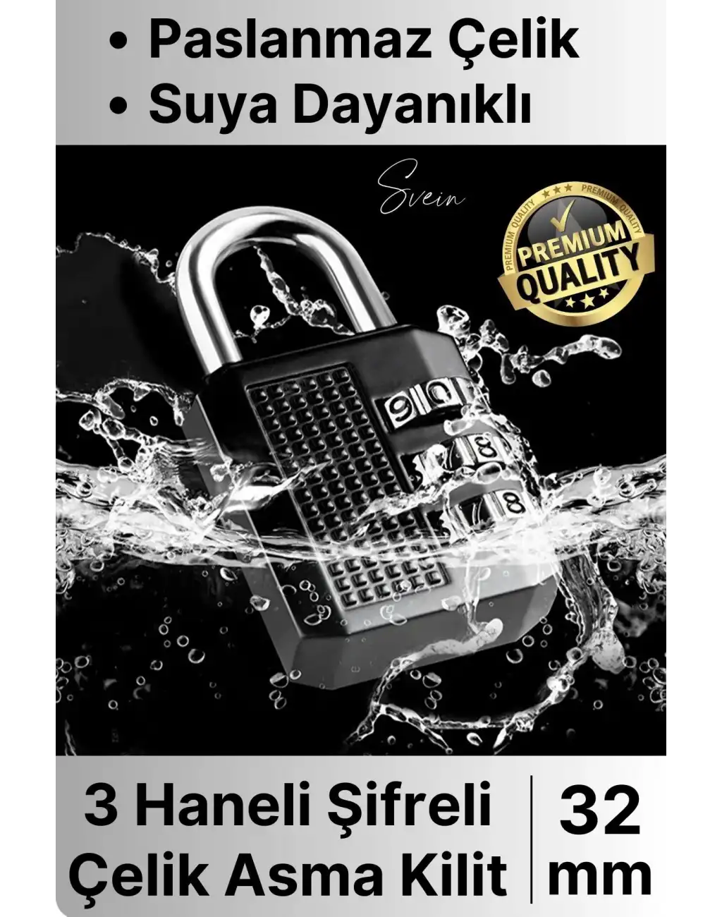 32 mm 3 Basamaklı Haneli Şifreli Premium Paslanmaz Çelik Küçük Ekstra Güçlü Şifreli Asma Kilit