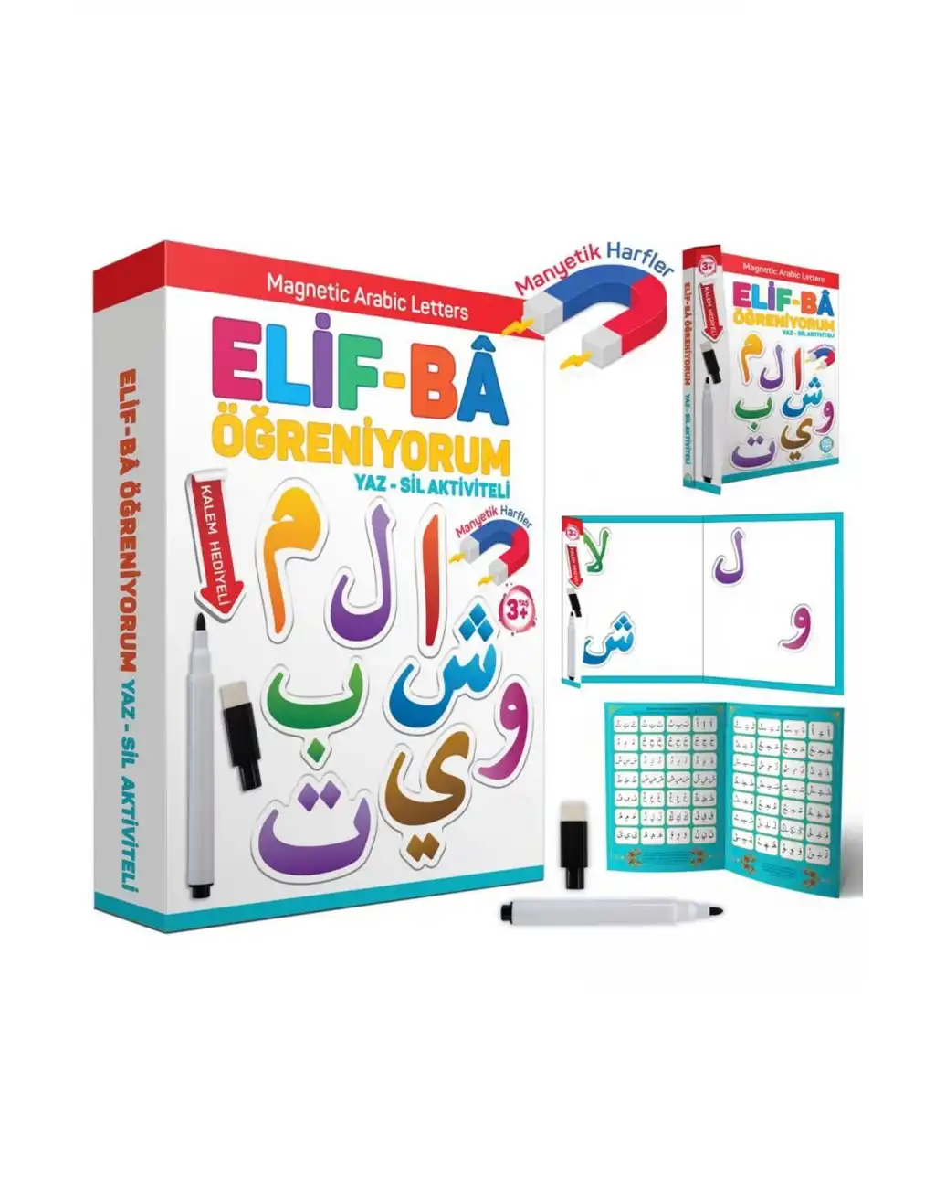 Elif Ba Öğreniyorum Yaz Sil Aktivite Manyetik Kalem Hediyeli Arabic Letters Arapça Alfabe Eğitim Set