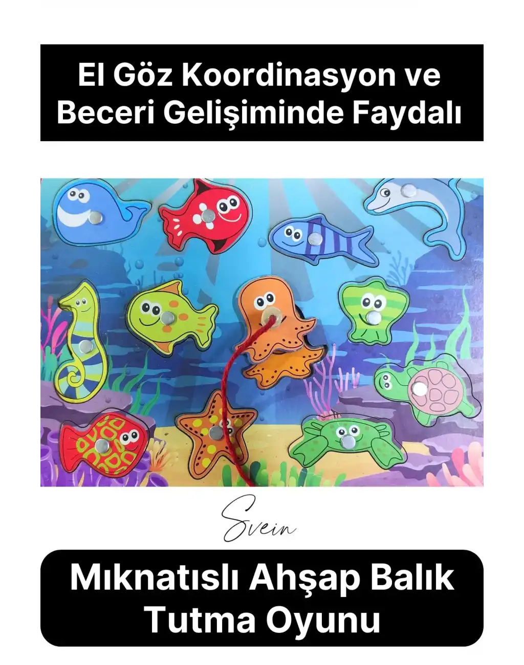 Ahşap Mıknatıslı Balık Tutma El Göz Koordinasyon Çocuklara İnce Motor Beceri Eğitici Öğretici Oyunu