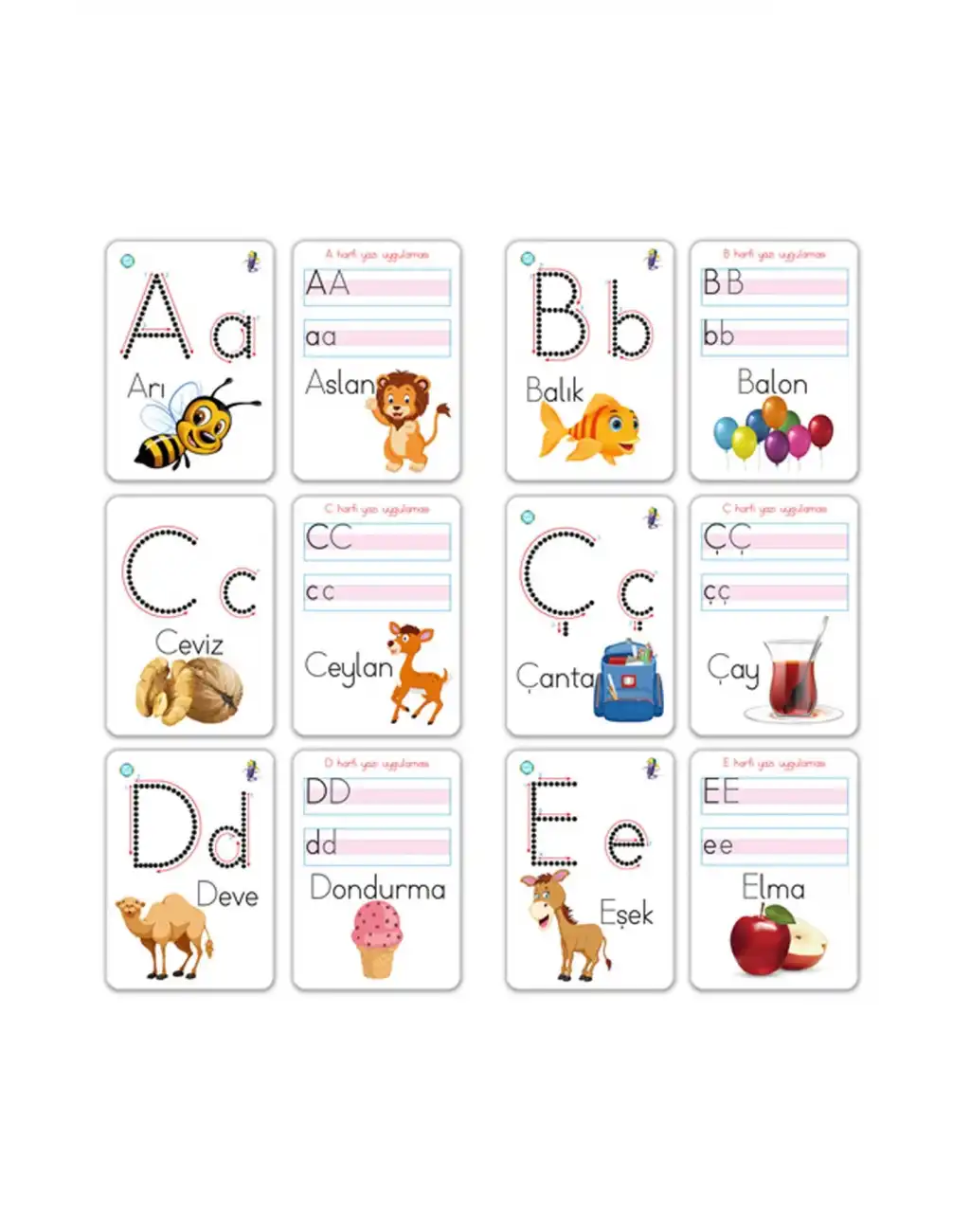 Premium Eğitici Öğretici Harfler Yaz Sil Aktivite Kartları Çift Taraflı Alfabe Seti Okul Öncesi