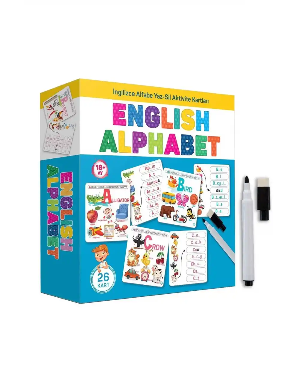 English Alphabet İngilizce Alfabe Yaz-sil Aktivite Kartları Eğitici Öğretici İlk Kelimeler Dil Seti