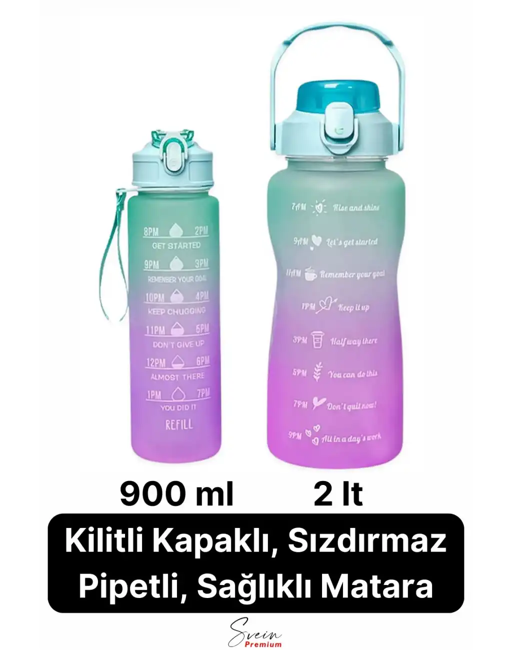 2li Pipetli Sızdırmaz Bpa free Motivasyon Sporcu Suluk Matara Günlük Su Şişesi 2 lt 900 ml