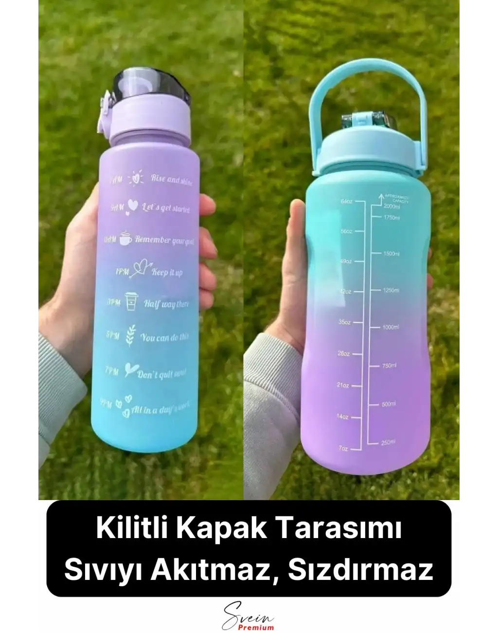 2li Pipetli Sızdırmaz Bpa free Motivasyon Sporcu Suluk Matara Günlük Su Şişesi 2 lt 900 ml