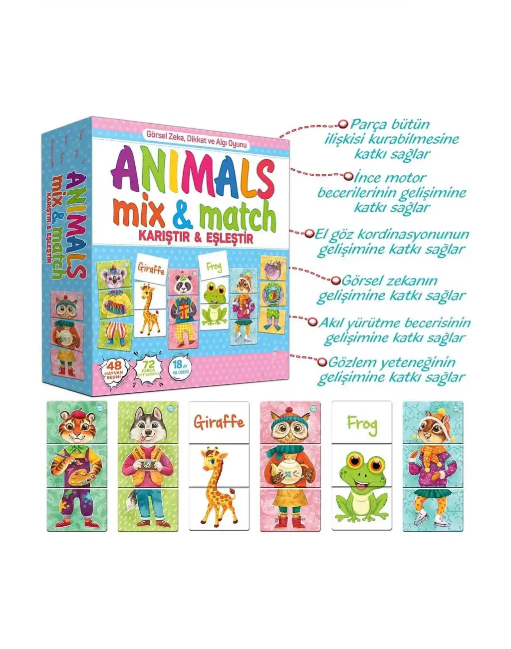 Premium Kutulu Eğitici Öğretici Animals Mix & Match Eşleştirme El Göz Koordinasyon Motor Beceri Oyun