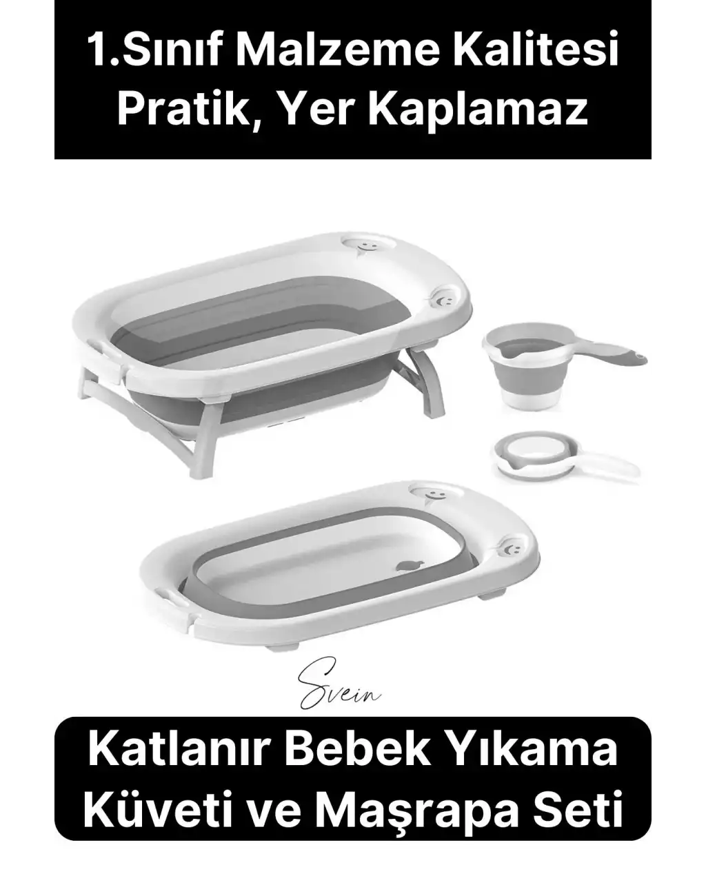 Premium Pratik Katlanır Yer Kaplamaz Ayaklı Bebek Yıkama Banyo Küvet Duş Kova Maşrapa Koçero Seti