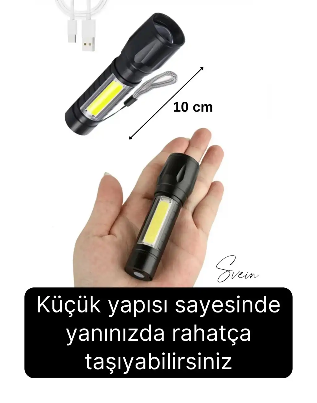 3 Modlu Güçlü Usb Type-C Şarjlı Mini Su Geçirmez Metal Taşınabilir Kutulu Kamp Işık Led El Feneri