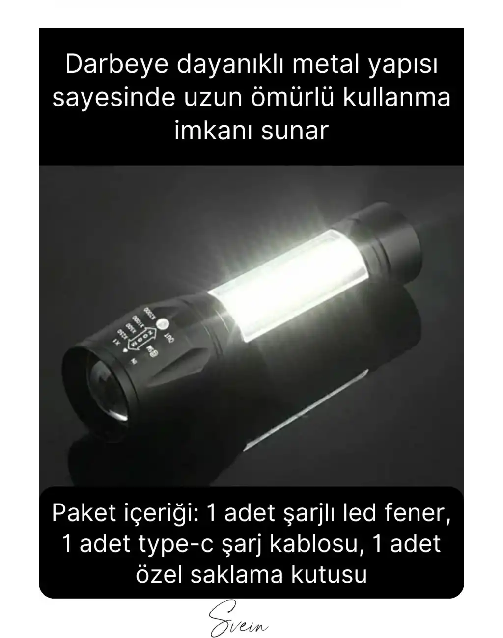 3 Modlu Güçlü Usb Type-C Şarjlı Mini Su Geçirmez Metal Taşınabilir Kutulu Kamp Işık Led El Feneri