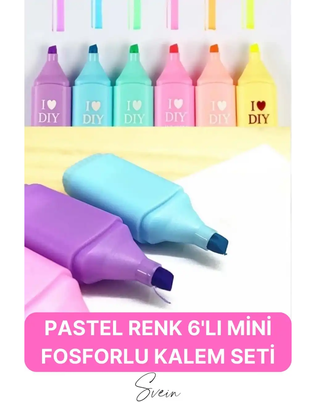 6lı Mini Pastel Renkli Düz Fosforlu İşaretleme Kalemi Öğrenci Sevimli Kılıflı Okul Çocuk Boya Seti
