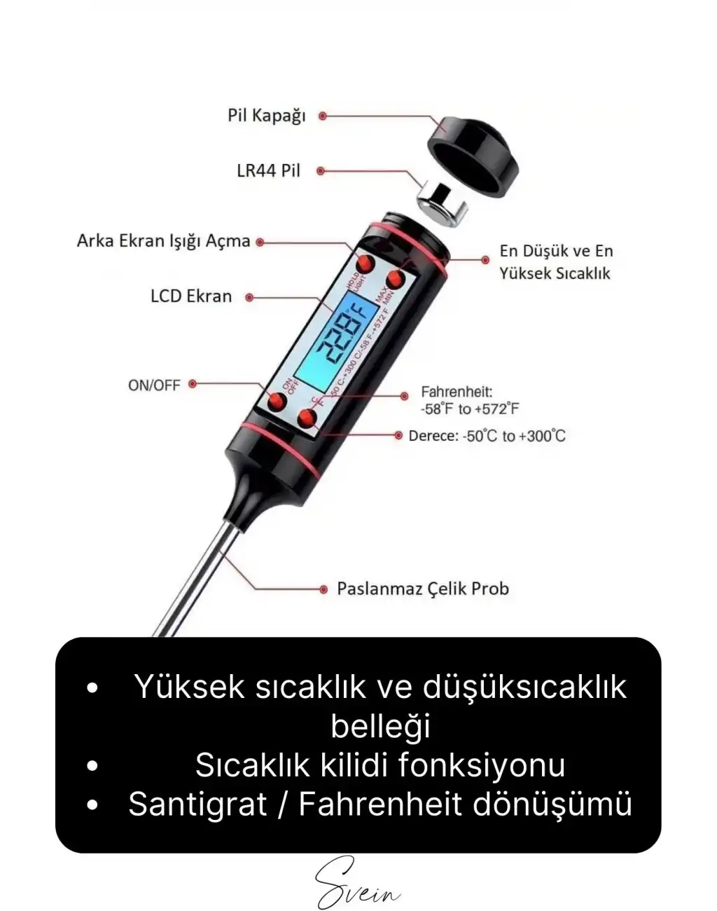 Dijital Gıda Et Tavuk Yemek Pişirme Çubuk Termometre Profesyonel Barbekü Sıcaklık Ölçer Mutfak