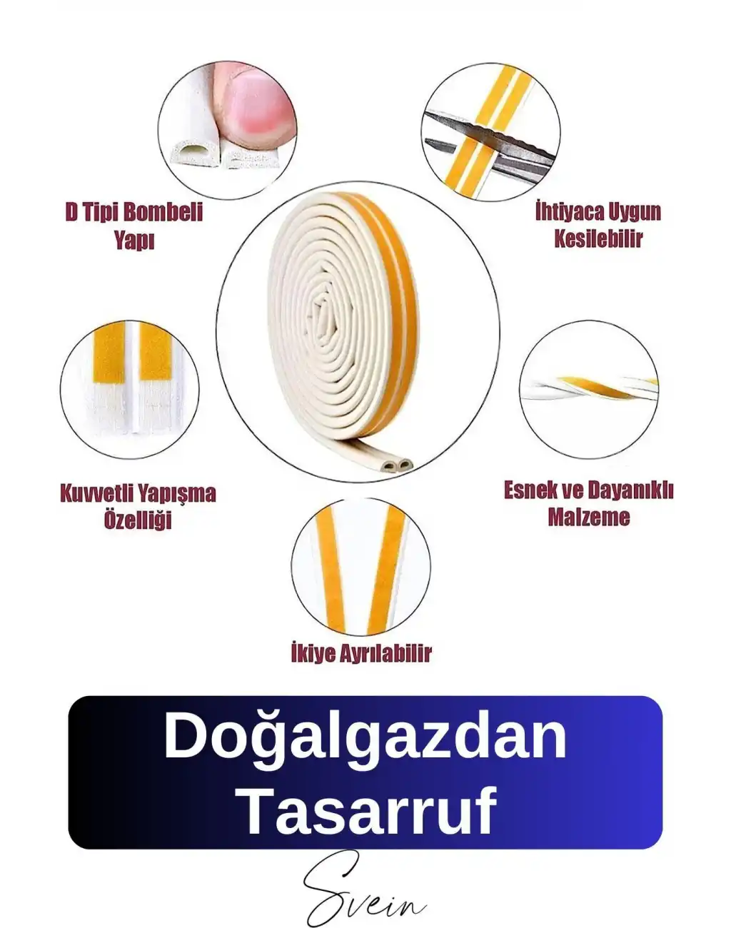 Kapı Pencere Fitili Soğuk İzolasyon Bandı Kendinden Yapışkanlı Güçlü Kauçuk Yalıtım Bant 2x10=20 Mt