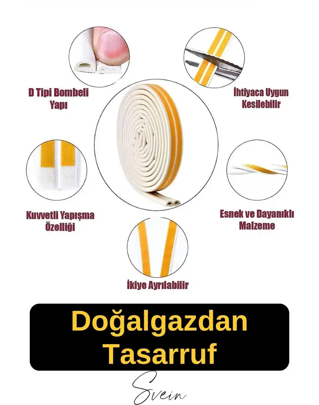 Pvc Doğrama Pencere Fitili İzolasyon Bandı Kendinden Yapışkanlı Beyaz Kauçuk Yalıtım Bant 2x10=20 Mt