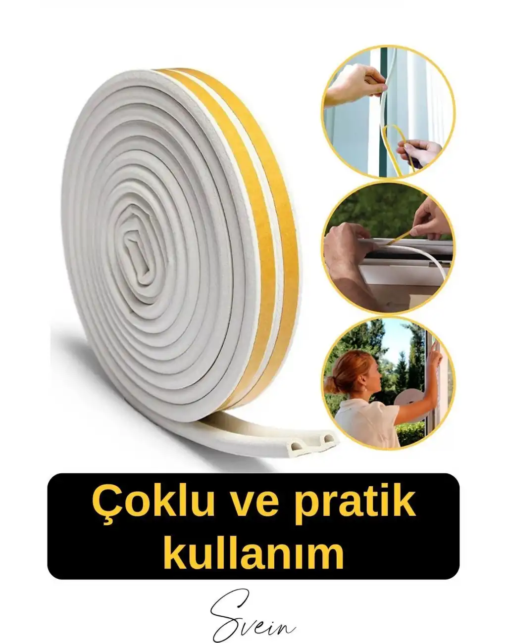 Pvc Doğrama Pencere Fitili İzolasyon Bandı Kendinden Yapışkanlı Beyaz Kauçuk Yalıtım Bant 2x10=20 Mt
