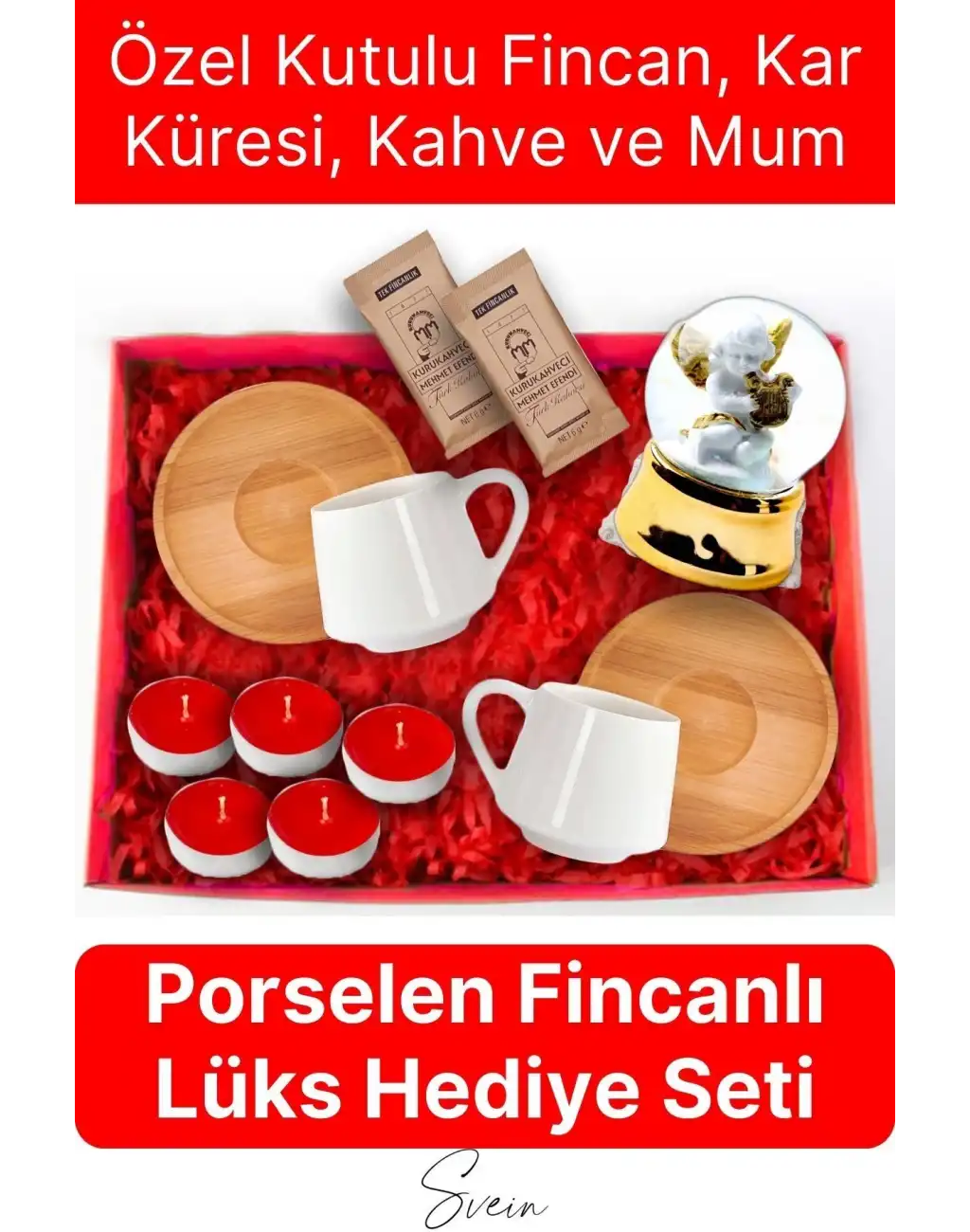 Deluxe Sevgililer Günü Anneler Günü Özel Kutulu Porselen Kahve Fincanı Kar Küresi Mum Hediye Seti