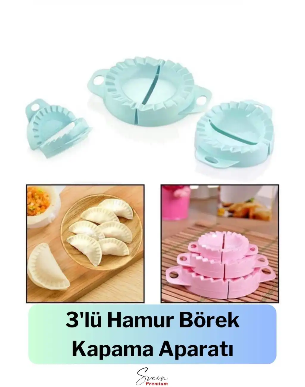 Premium 3 Boy Ravioli, Mantı, Kurabiye, Poğaça, Çi Börek ve Hamur Kalıbı Aparatı Pratik Şekil Verme