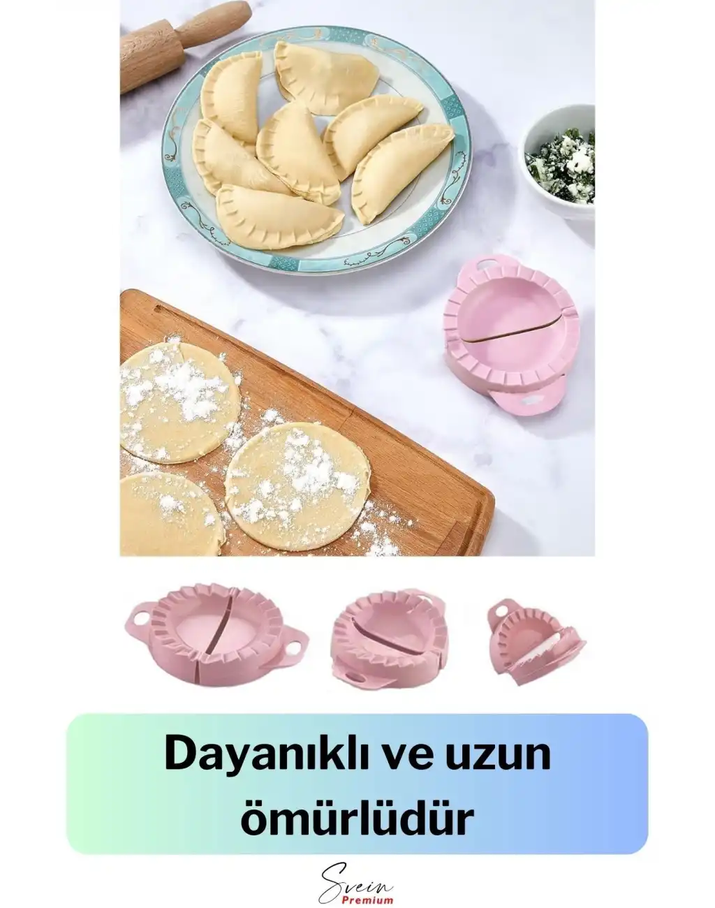Premium 3 Boy Ravioli, Mantı, Kurabiye, Poğaça, Çi Börek ve Hamur Kalıbı Aparatı Pratik Şekil Verme