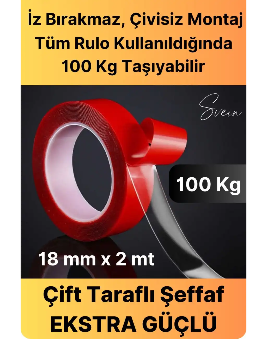 100 Kg Şeffaf Çift Taraflı Çok Amaçlı Güçlü Tamir Silikon Bant Dış Mekan Akrilik Bandı 18 mm-2 mt