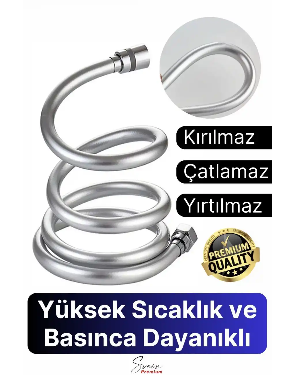 360 Derece Yüksek Kalite Esnek Kırılmaz Çatlamaz Paslanmaz Sızdırmaz Banyo Duş Musluk Hortum 1,5 mt
