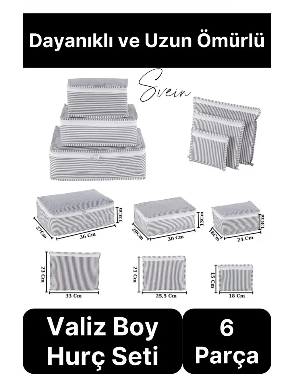 6lı Valiz Bavul Düzenleyici Seyahat Çantası Organizer Hurç Set Fermuarlı Gri Çizgi Fileli