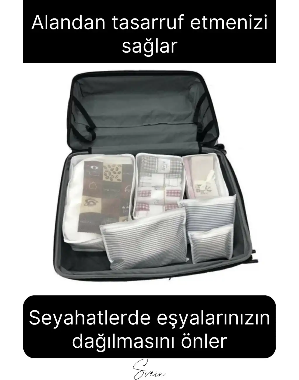 6lı Valiz Bavul Düzenleyici Seyahat Çantası Organizer Hurç Set Fermuarlı Gri Çizgi Fileli