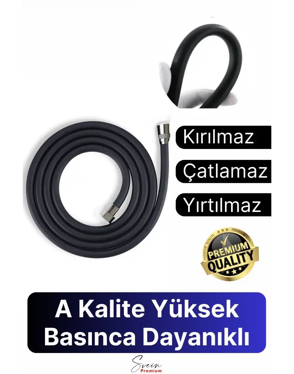Siyah Dayanıklı Esnek Kırılmaz Çatlamaz Patlamaz Sızdırmaz Pvc Banyo Duş Musluk Hortumu 1,5 Metre