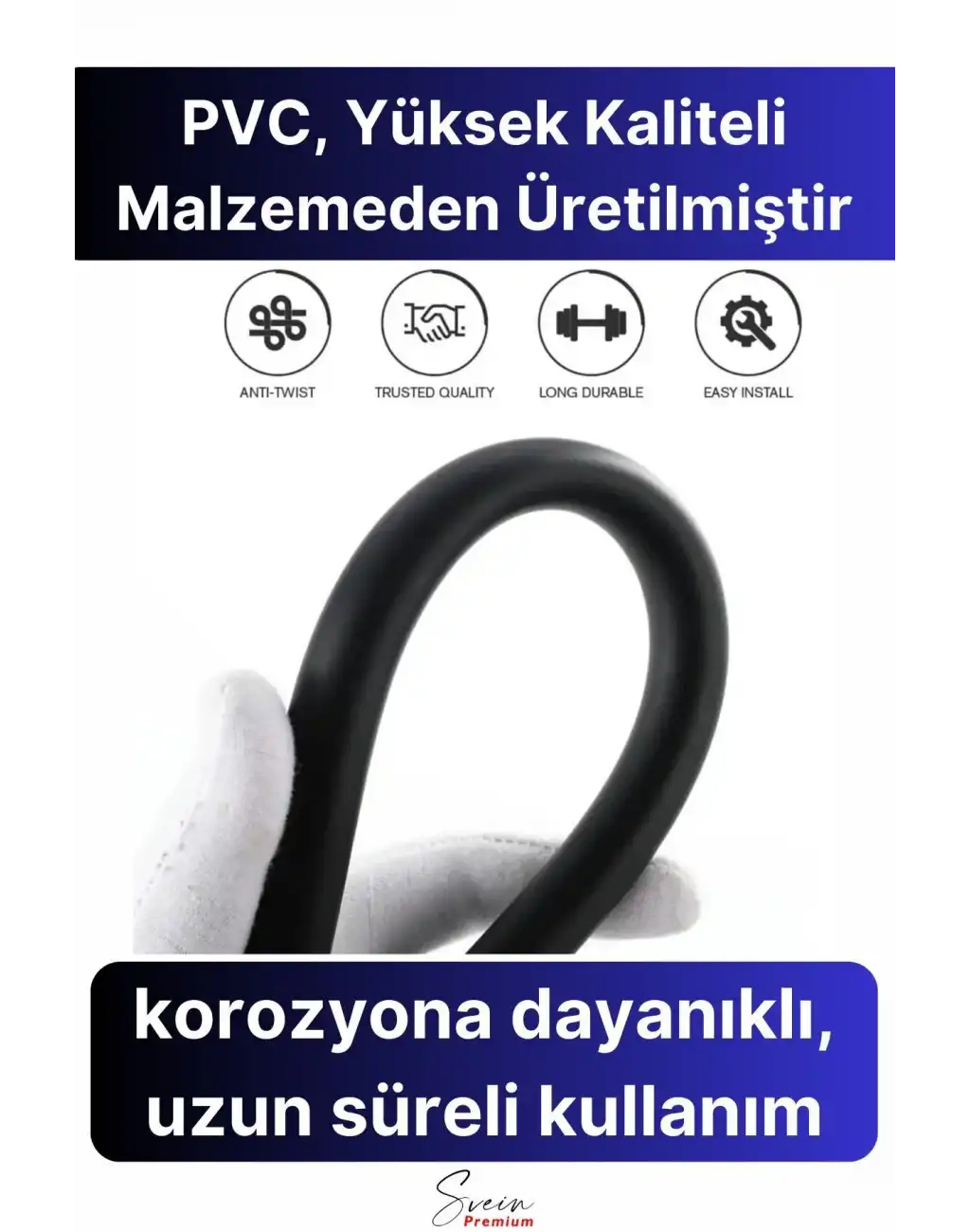 Siyah Dayanıklı Esnek Kırılmaz Çatlamaz Patlamaz Sızdırmaz Pvc Banyo Duş Musluk Hortumu 1,5 Metre