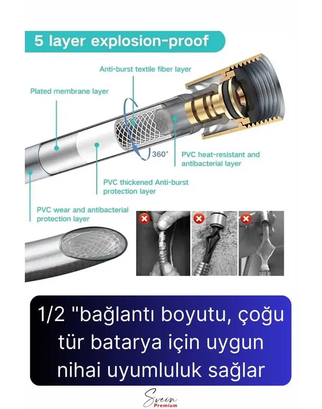 Siyah Dayanıklı Esnek Kırılmaz Çatlamaz Patlamaz Sızdırmaz Pvc Banyo Duş Musluk Hortumu 1,5 Metre