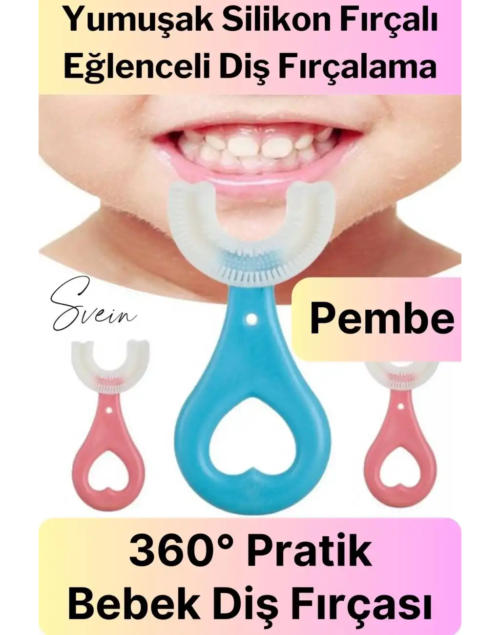 U Şeklinde Pratik Bebek Çocuk Diş Fırçası 360 Derece Temizlik Kolay Kullanım Yumuşak Silikon Fırça