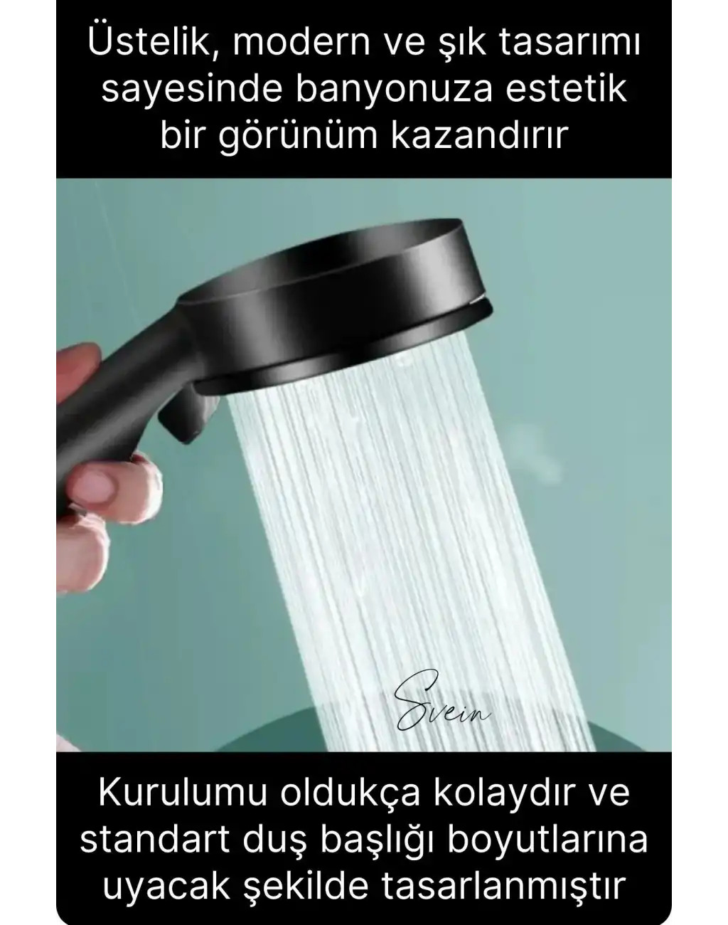 5 Fonksiyonlu Yüksek Basınçlı Ayarlanabilir Uzun Ömürlü Universal Su Tasarruflu Siyah Duş Başlığı