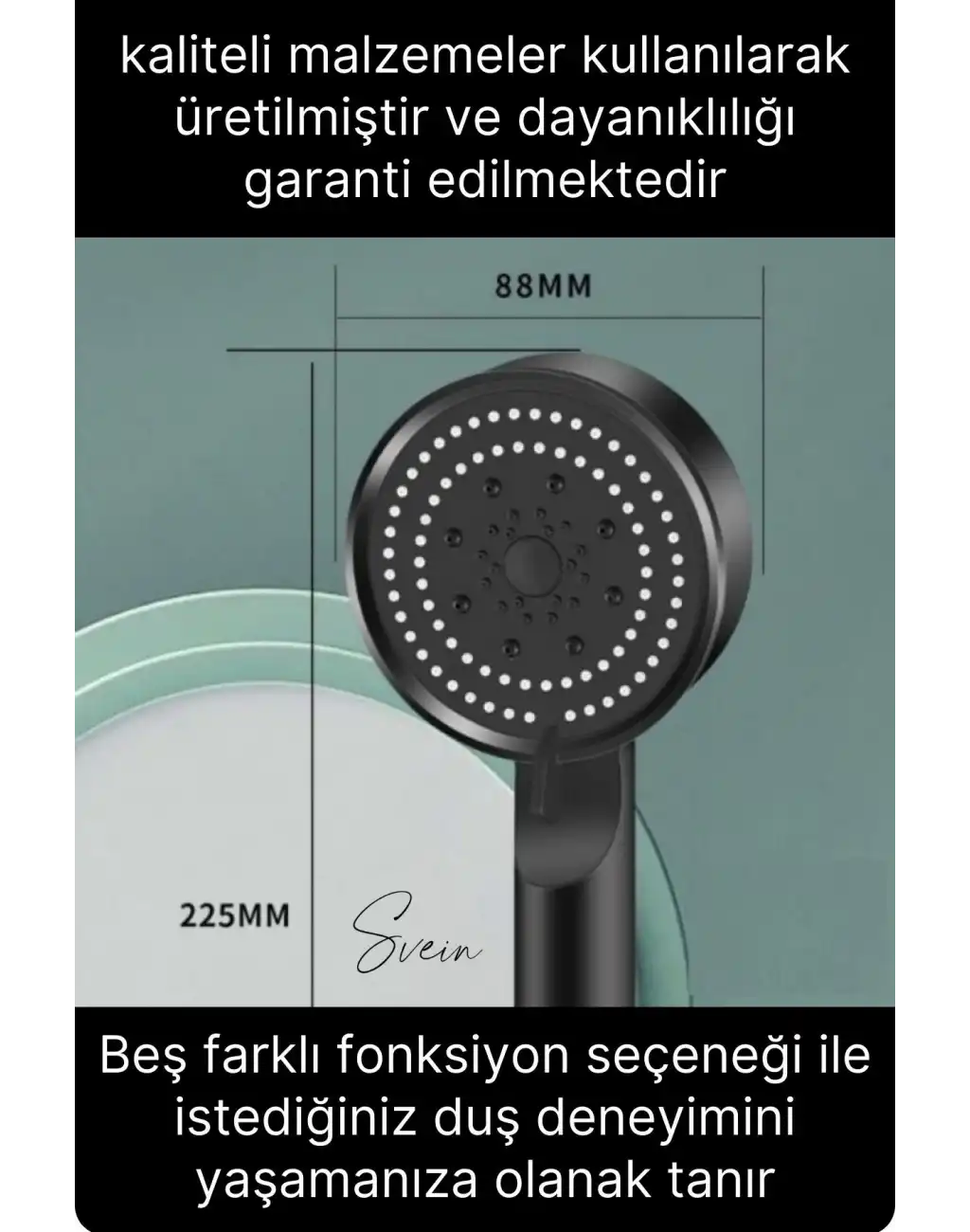 5 Fonksiyonlu Yüksek Basınçlı Ayarlanabilir Uzun Ömürlü Universal Su Tasarruflu Siyah Duş Başlığı
