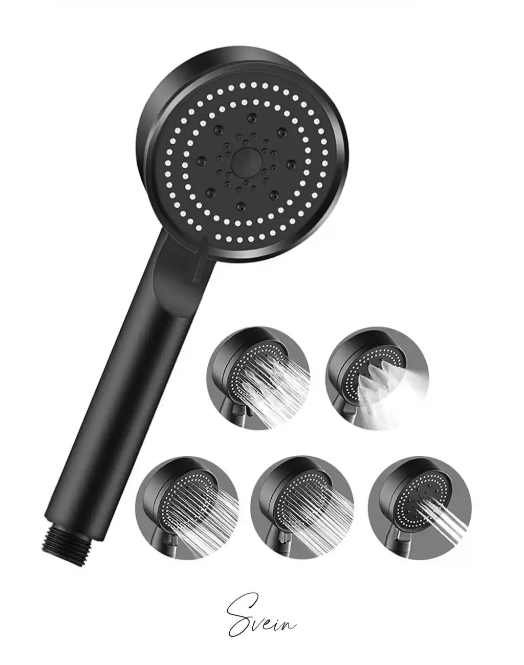 5 Fonksiyonlu Yüksek Basınçlı Ayarlanabilir Uzun Ömürlü Universal Su Tasarruflu Siyah Duş Başlığı