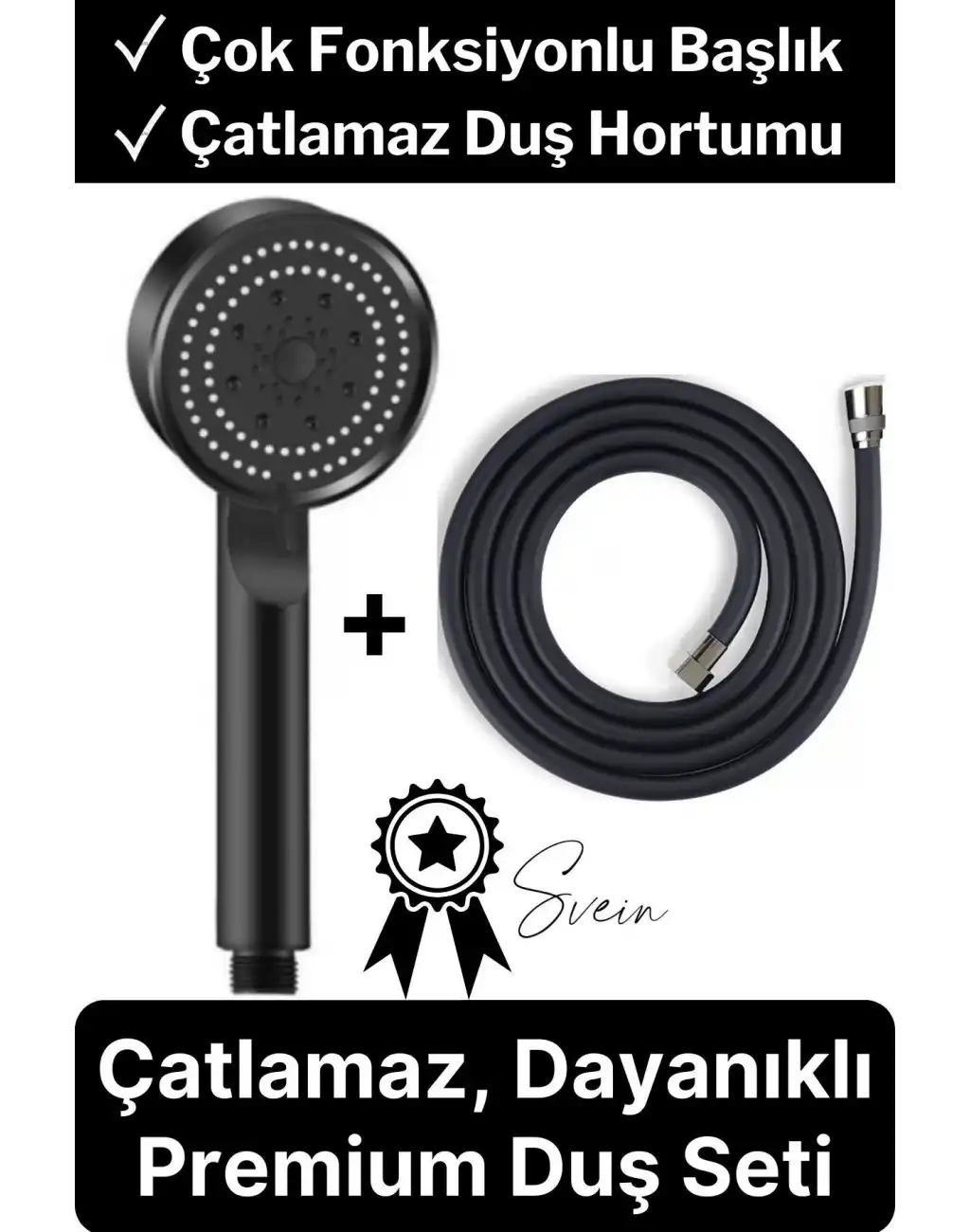 Premium Duş Seti 5 Fonksiyonlu Tasarruflu Başlık Esnek Kırılmaz Çatlamaz Paslanmaz Sızdırmaz Hortum