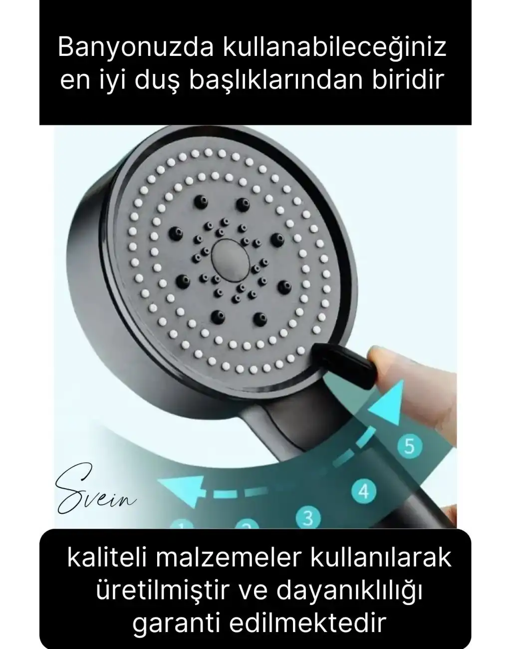 Premium Duş Seti 5 Fonksiyonlu Tasarruflu Başlık Esnek Kırılmaz Çatlamaz Paslanmaz Sızdırmaz Hortum